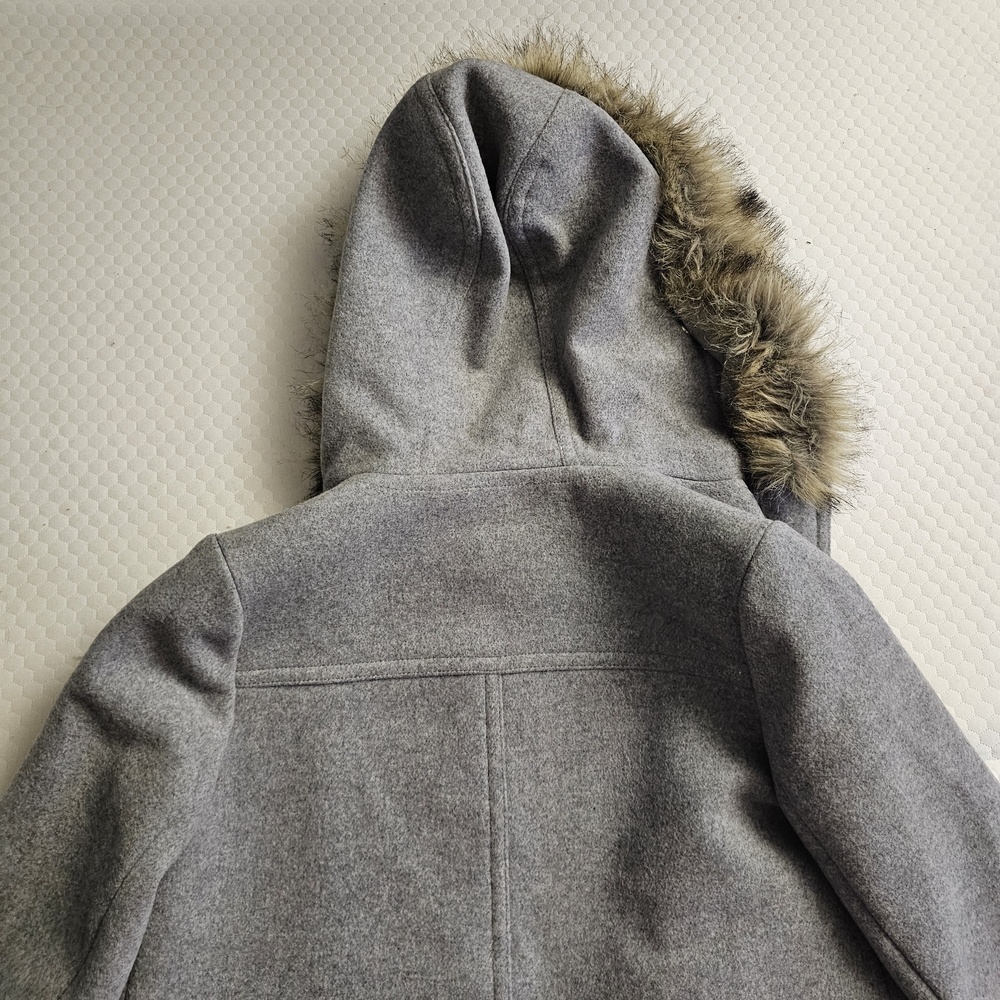 J.CREW Gray Hooded Coat with Faux Fur Trim - Size 2 - Picture 3 of 12